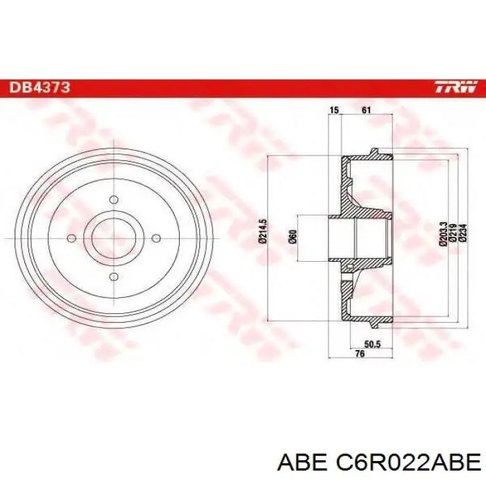 Барабан гальмівний задній ABE C6R022ABE