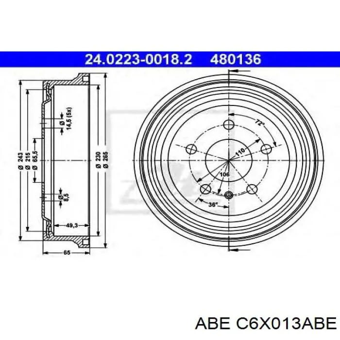 Барабан гальмівний задній C6X013ABE ABE