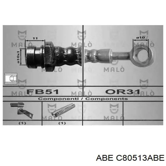 Шланг гальмівний передній, лівий ABE C80513ABE ціна, від 19.29 USD