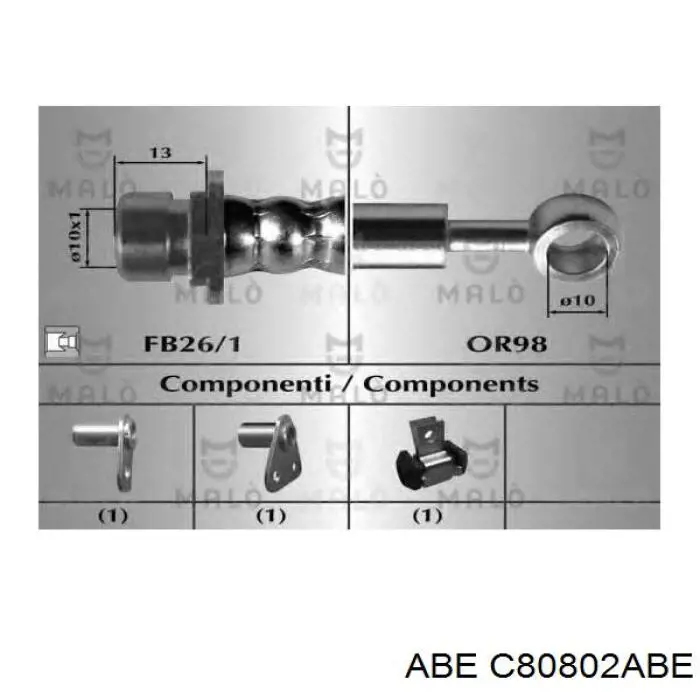 Шланг гальмівний передній, правий ABE C80802ABE ціна, від 13.61 USD