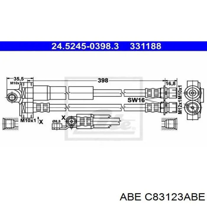 Купити C83123ABE ABE Шланг гальмівний передній, правий