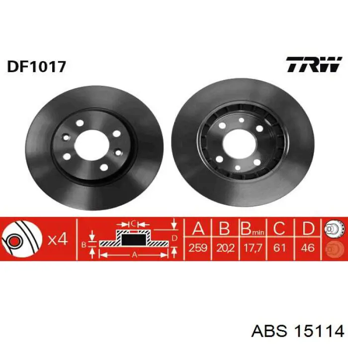 Диск гальмівний передній 15114 ABS