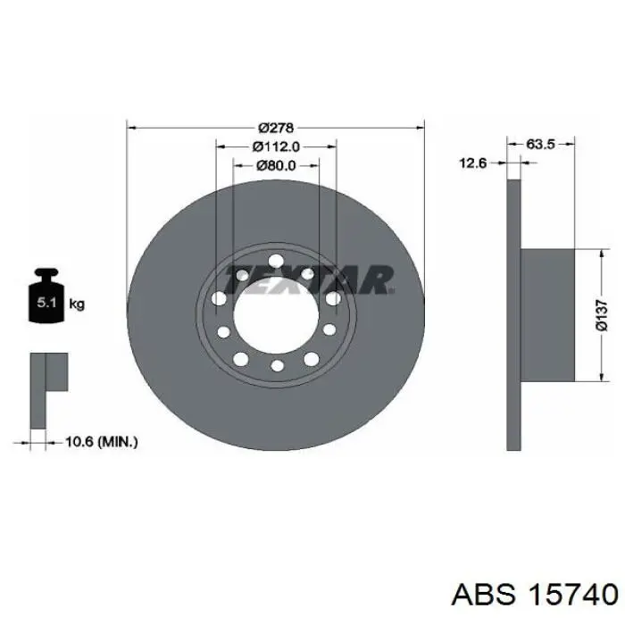 Диск переднього гальма ABS 15740 ціна, від 28.91 USD