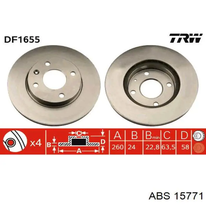 Диск гальмівний передній 15771 ABS