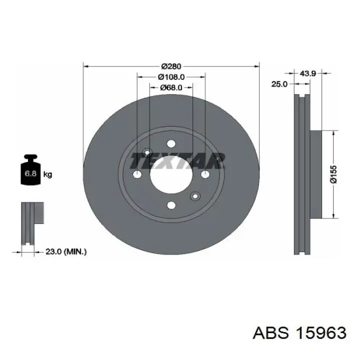 Диск переднього гальма ABS 15963 ціна, від 39.22 USD