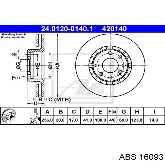 Диск переднього гальма ABS 16093 ціна, від 21.70 USD