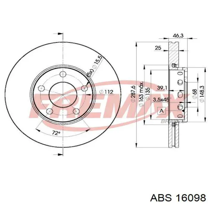Диск гальмівний передній 16098 ABS