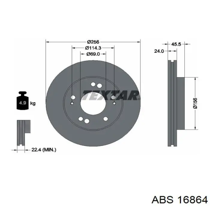 Диск переднього гальма ABS 16864 ціна, від 31.76 USD