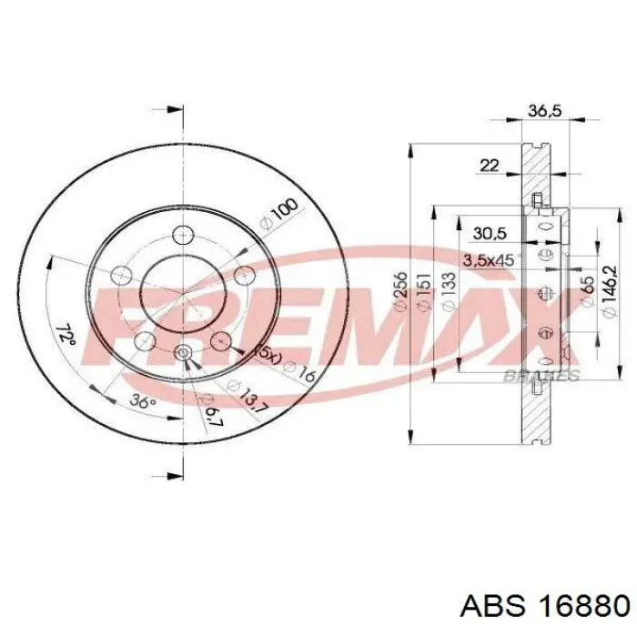 Диск гальмівний передній 16880 ABS