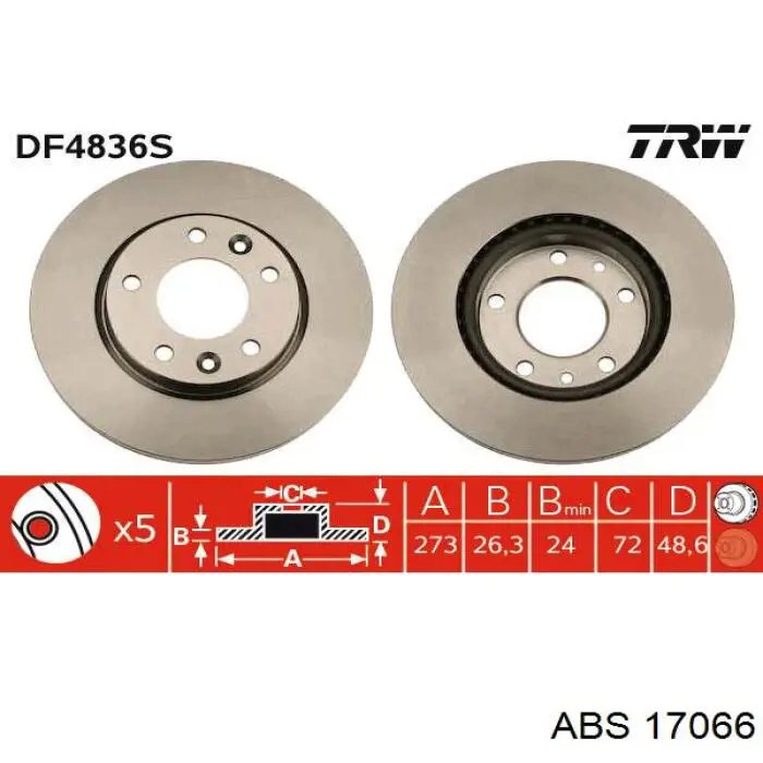 Диск переднього гальма ABS 17066 ціна, від 33.01 USD