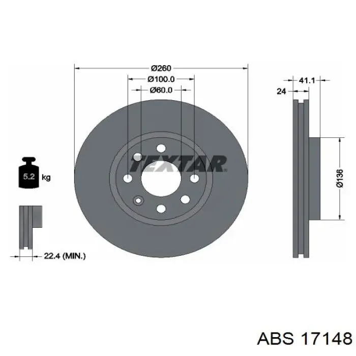 Диск переднього гальма ABS 17148 ціна, від 24.95 USD