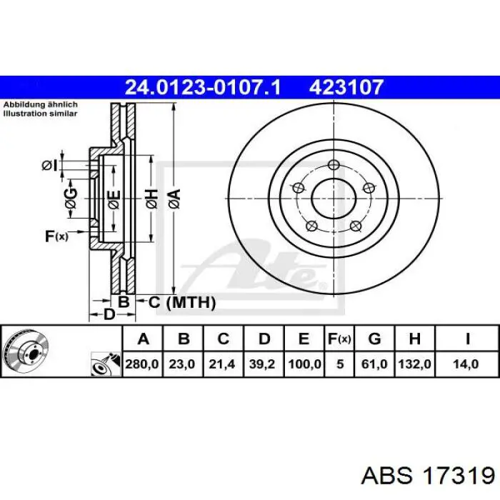 Диск переднього гальма ABS 17319 ціна, від 42.53 USD
