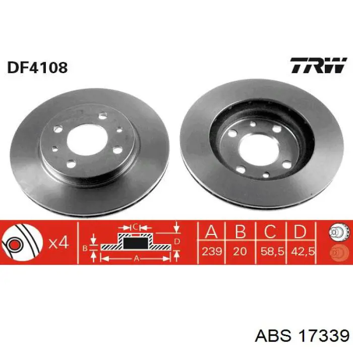 Диск гальмівний передній 17339 ABS