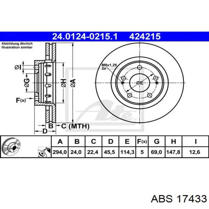 Диск переднього гальма ABS 17433 ціна, від 40.84 USD
