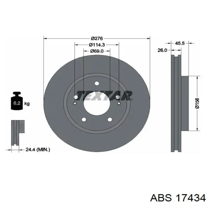 Диск переднього гальма ABS 17434 ціна, від 34.00 USD
