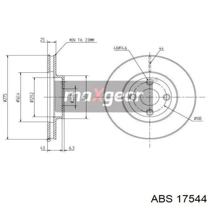 Диск переднього гальма ABS 17544 ціна, від 33.54 USD