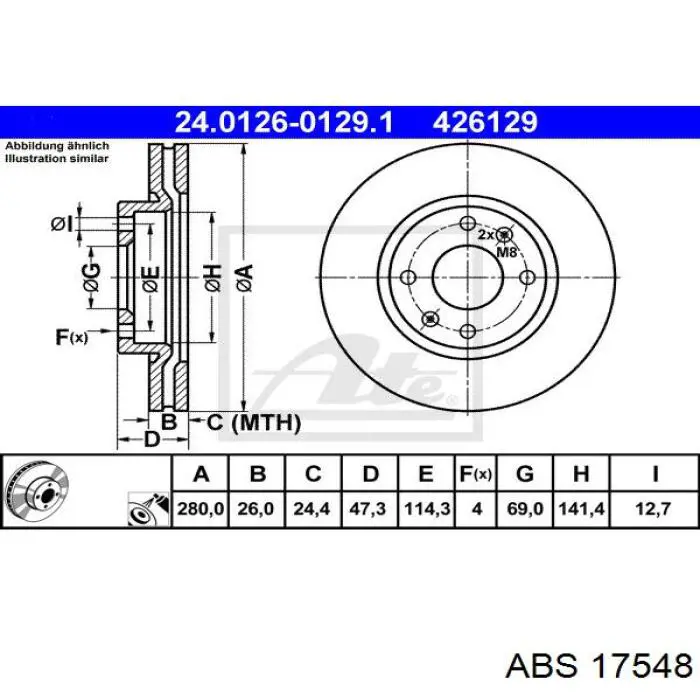 Диск переднього гальма ABS 17548 ціна, від 37.79 USD