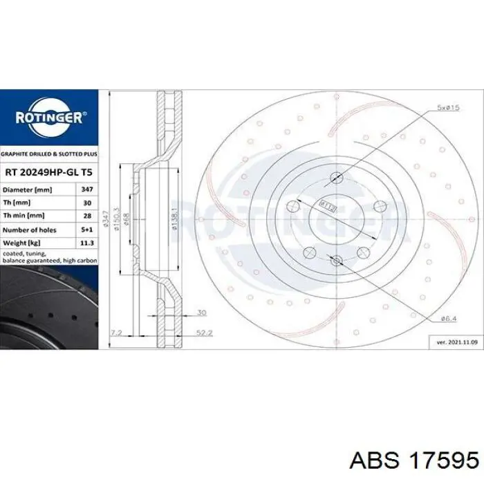 Диск переднього гальма ABS 17595 ціна, від 68.02 USD