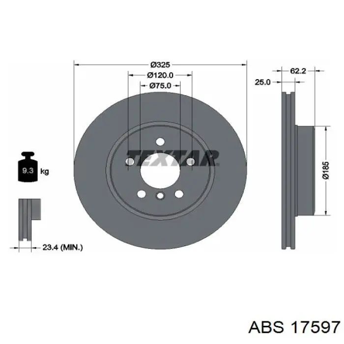 Диск переднього гальма ABS 17597 ціна, від 46.33 USD