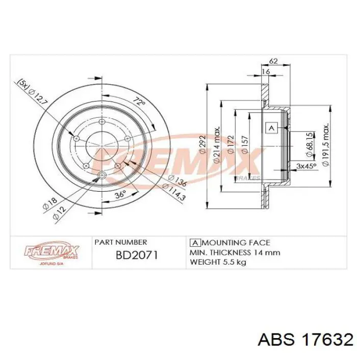 Купити 17632 ABS Диск заднього гальма
