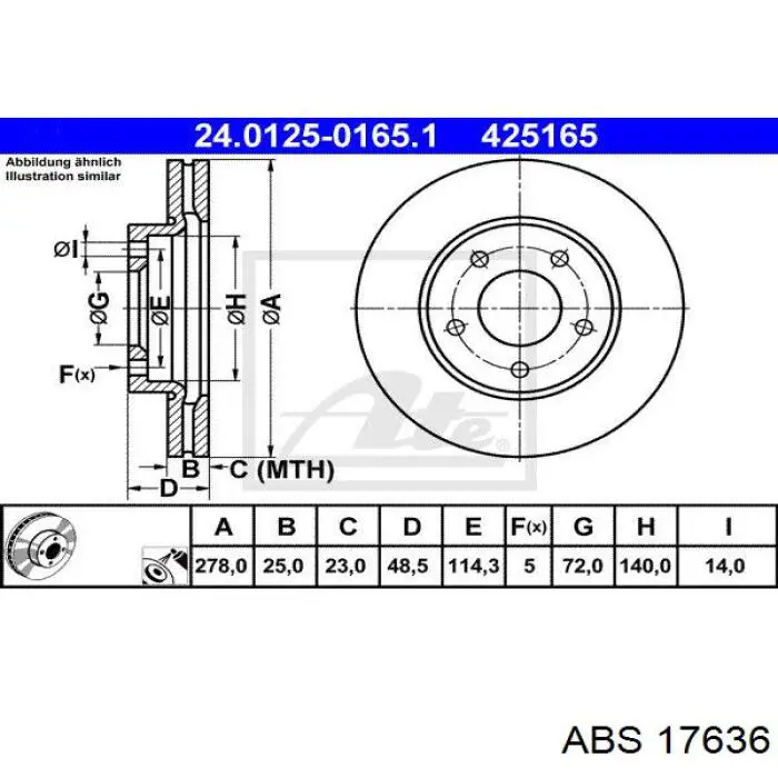 Диск переднього гальма ABS 17636 ціна, від 38.94 USD