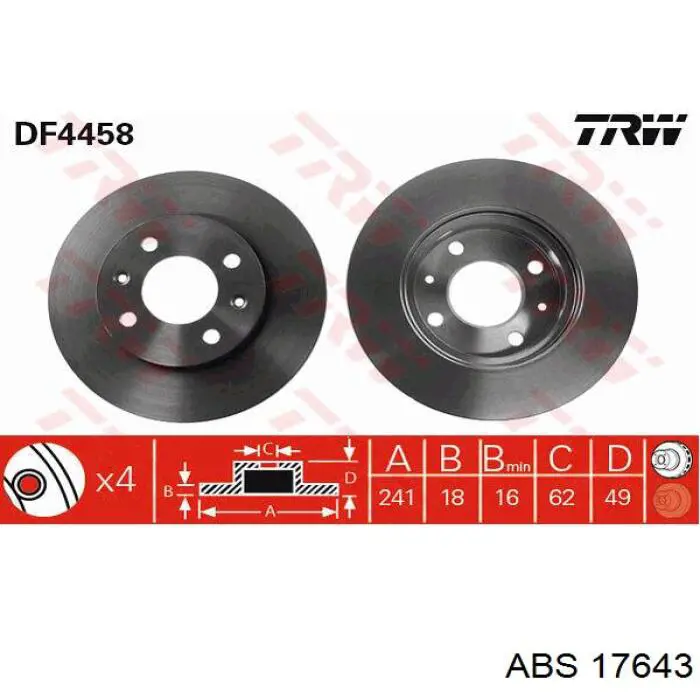 Диск переднього гальма ABS 17643 ціна, від 21.11 USD