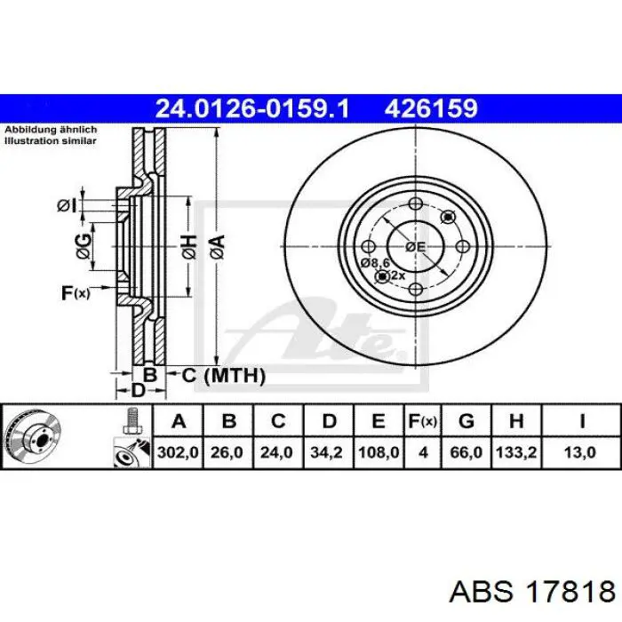 Диск переднього гальма ABS 17818 ціна, від 42.67 USD