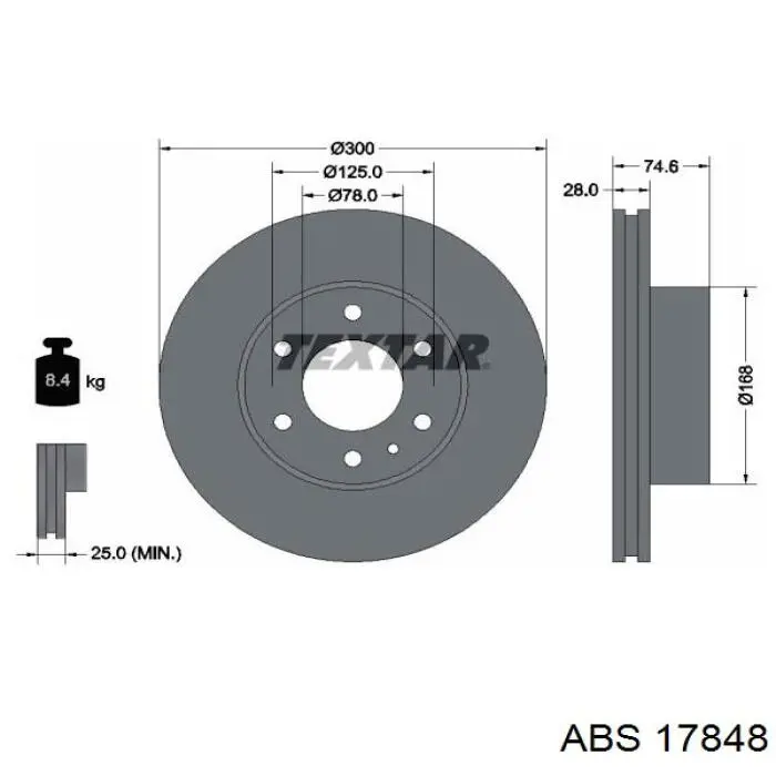 Диск переднього гальма ABS 17848 ціна, від 43.34 USD