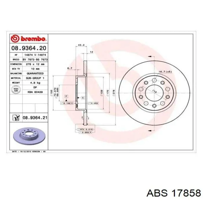 Задні дискові гальма ABS 17858 ціна, від 35.63 USD
