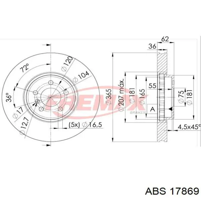 Диск переднього гальма ABS 17869 ціна, від 82.45 USD