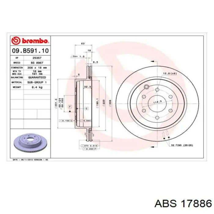 Задні дискові гальма ABS 17886 ціна, від 38.41 USD