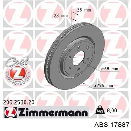 Диск переднього гальма ABS 17887 ціна, від 43.03 USD