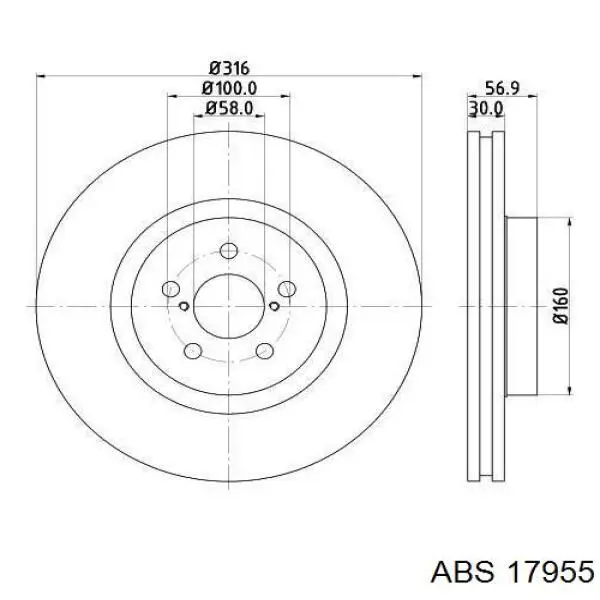 Диск переднього гальма ABS 17955 ціна, від 56.01 USD