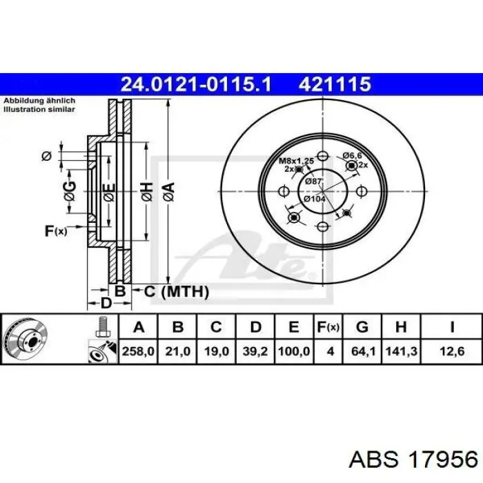 Диск переднього гальма ABS 17956 ціна, від 21.39 USD