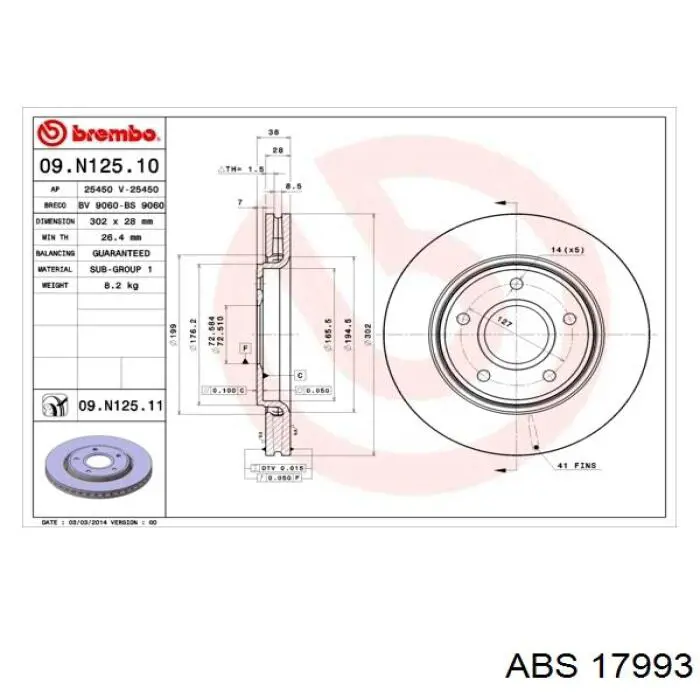 Диск переднього гальма ABS 17993 ціна, від 41.17 USD