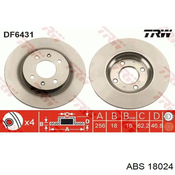 Диск переднього гальма ABS 18024 ціна, від 25.38 USD
