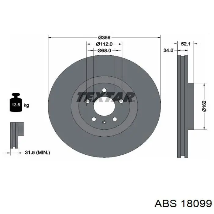 Диск переднього гальма ABS 18099 ціна, від 73.86 USD