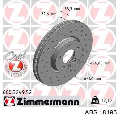 Диск переднього гальма ABS 18195 ціна, від 68.26 USD