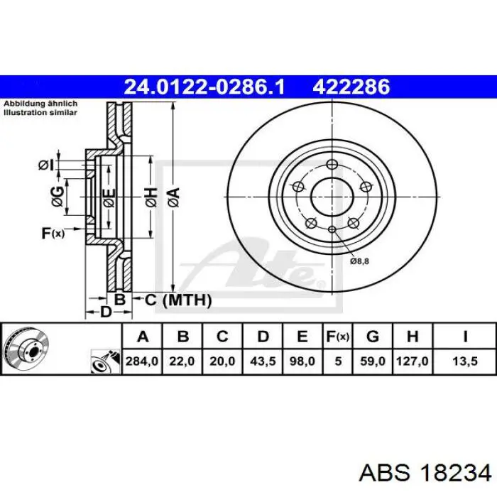 Диск переднього гальма ABS 18234 ціна, від 46.65 USD