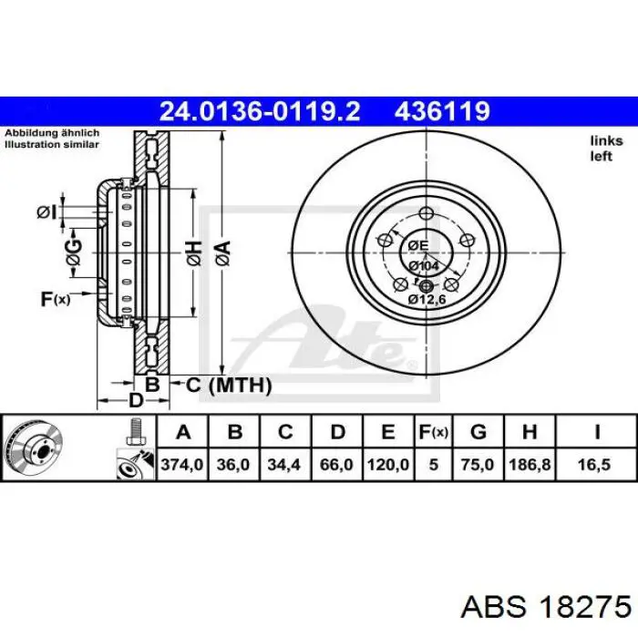 Диск гальмівний передній 18275 ABS