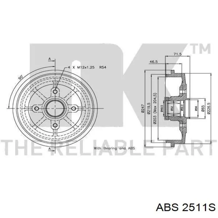 Барабан гальмівний задній 2511S ABS