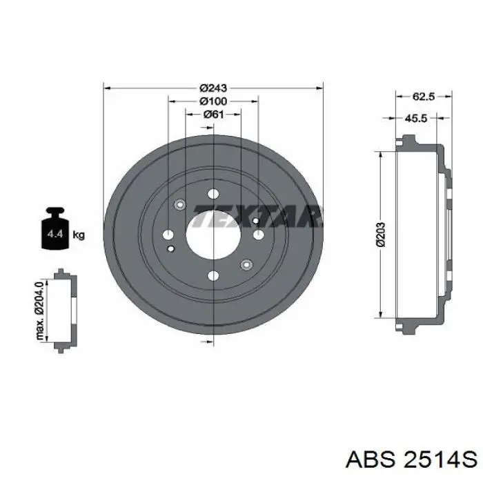 Барабан гальмівний задній ABS 2514S ціна, від 33.78 USD
