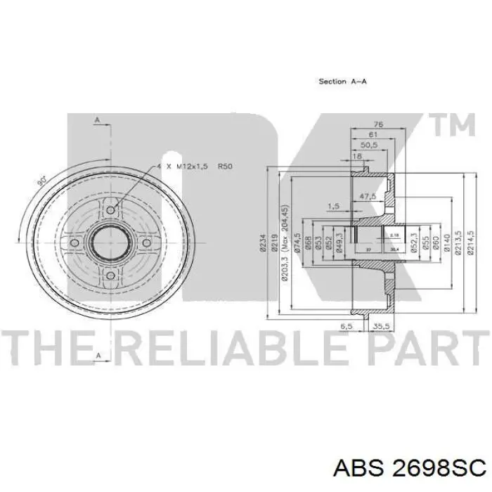 Барабан гальмівний задній ABS 2698SC ціна, від 50.86 USD