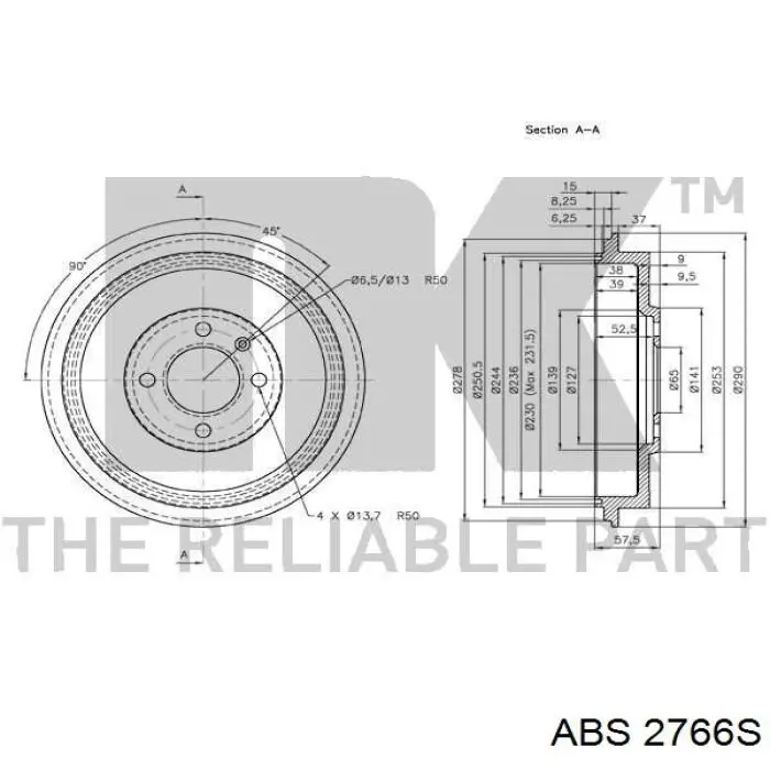Барабан гальмівний задній ABS 2766S ціна, від 39.19 USD