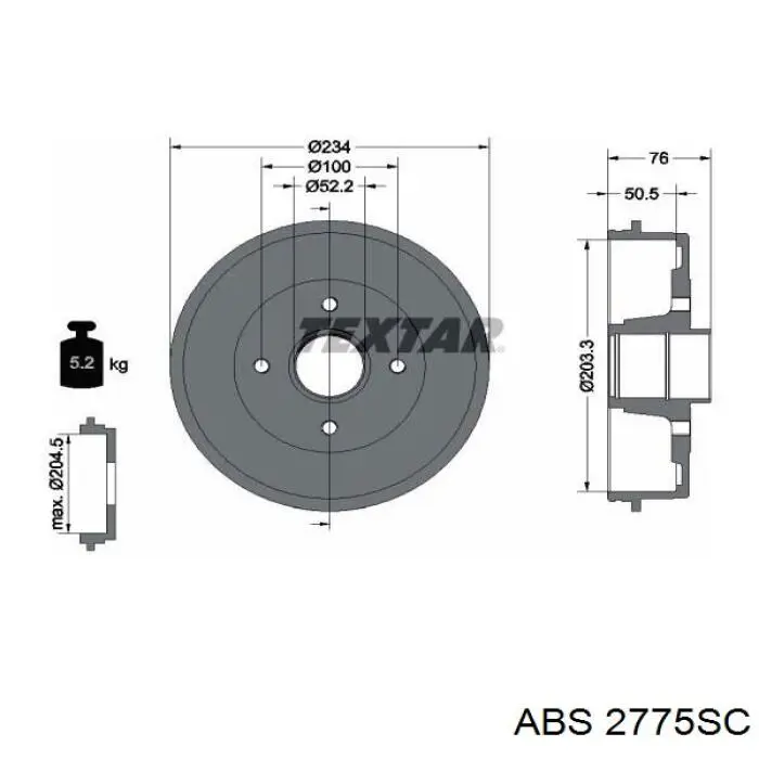Барабан гальмівний задній ABS 2775SC ціна, від 63.28 USD
