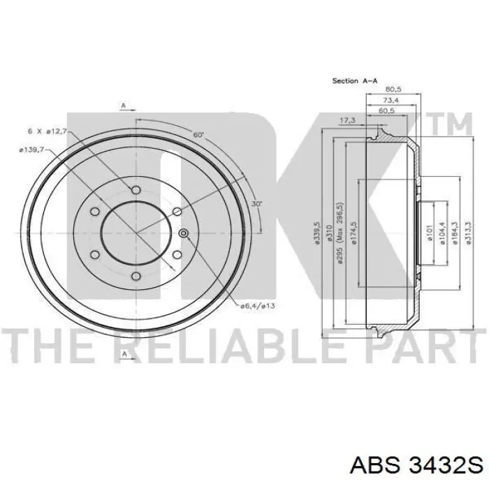Барабан гальмівний задній 3432S ABS