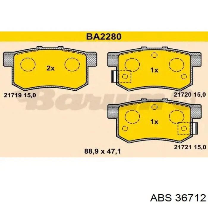 36712 ABS Колодки гальмівні задні, дискові