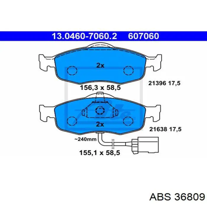 Колодки гальмівні передні, дискові 36809 ABS