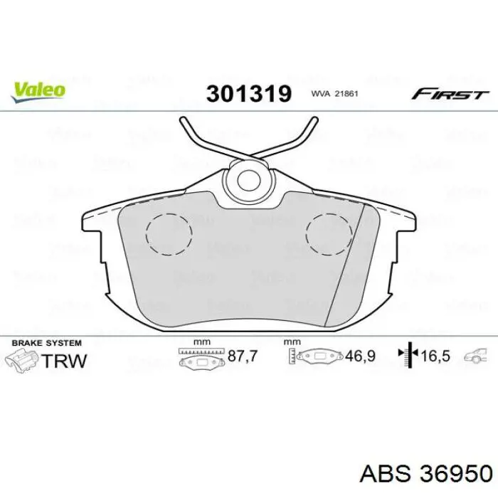 Задні гальмівні колодки ABS 36950 ціна, від 13.60 USD
