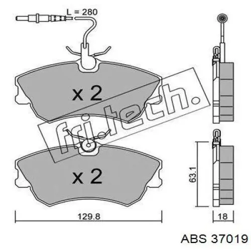 Колодки гальмівні передні, дискові 37019 ABS